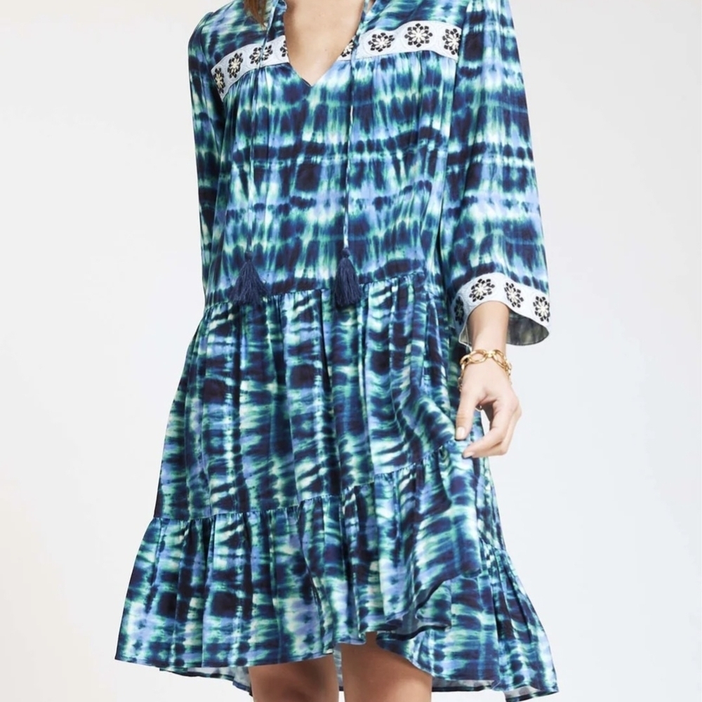 Tyler Boe Women's Blue and Green Midi Dress Size S